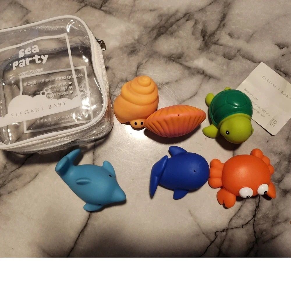 Elegant Baby Sea Party Squirtie Set Bath Toys 6 Piece Ocean Animals BPA Free Bag